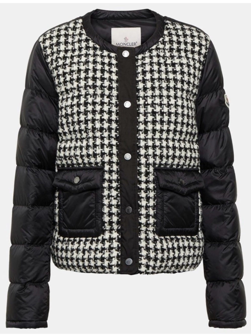 MONCLER Becasse Black & White Tweed houndstooth Puffer snap closure old money S